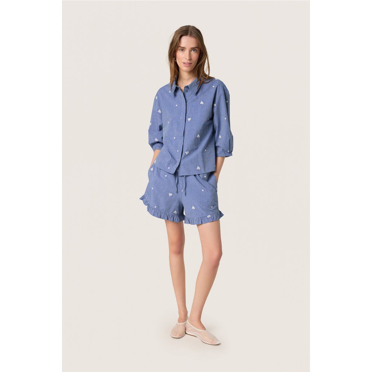 Kurzarmhemd Gerade Passform Medium Blue denim