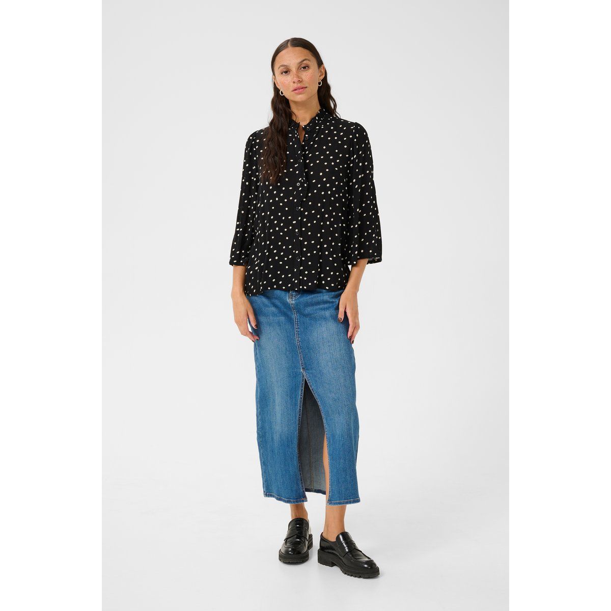 Langarm - Hemd Loose fit Black/White dot black white