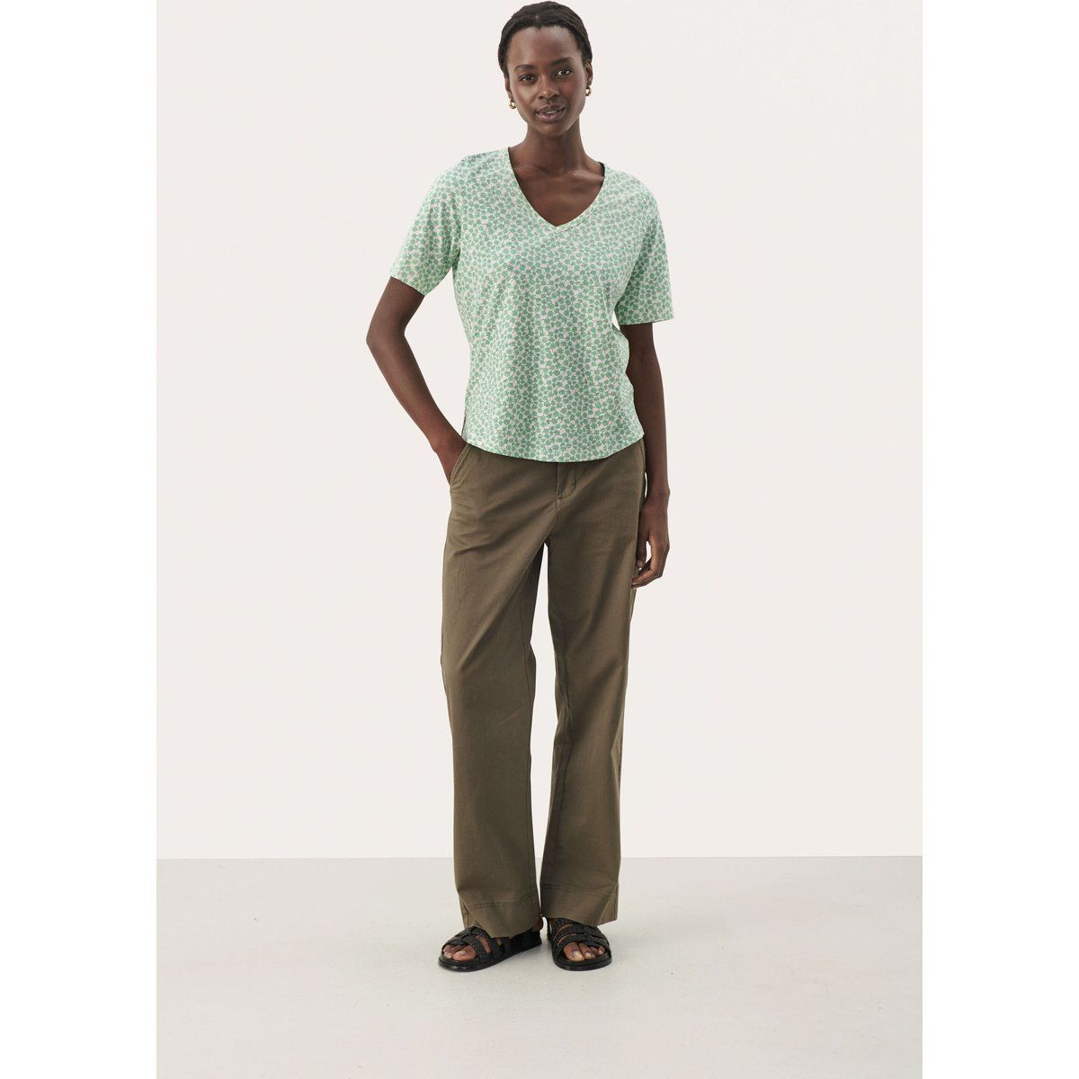T-shirt Relaxed fit Green Mini Grid Flower floral
