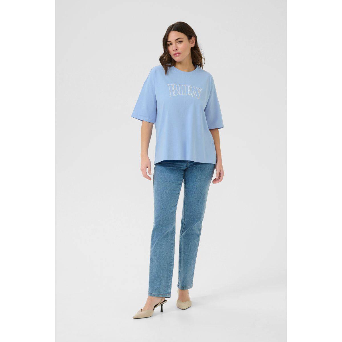 T-shirt Oversize fit Vista Blue W. Chalk Embroidery light blue