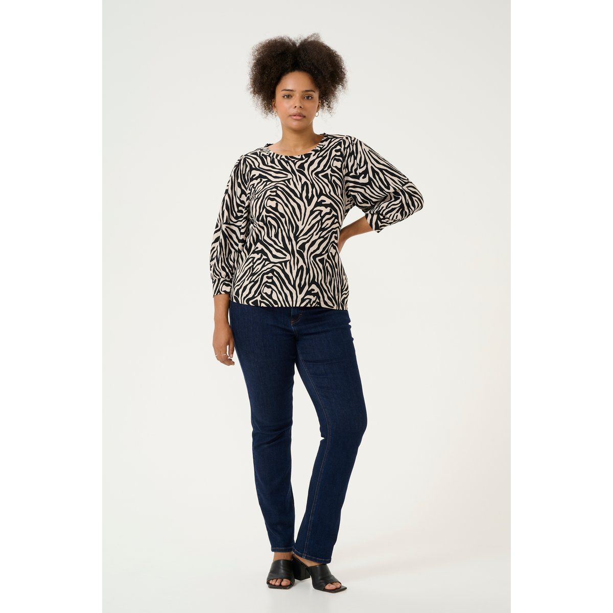 Zebra-Print Oberteil mit 3/4-Ärmeln