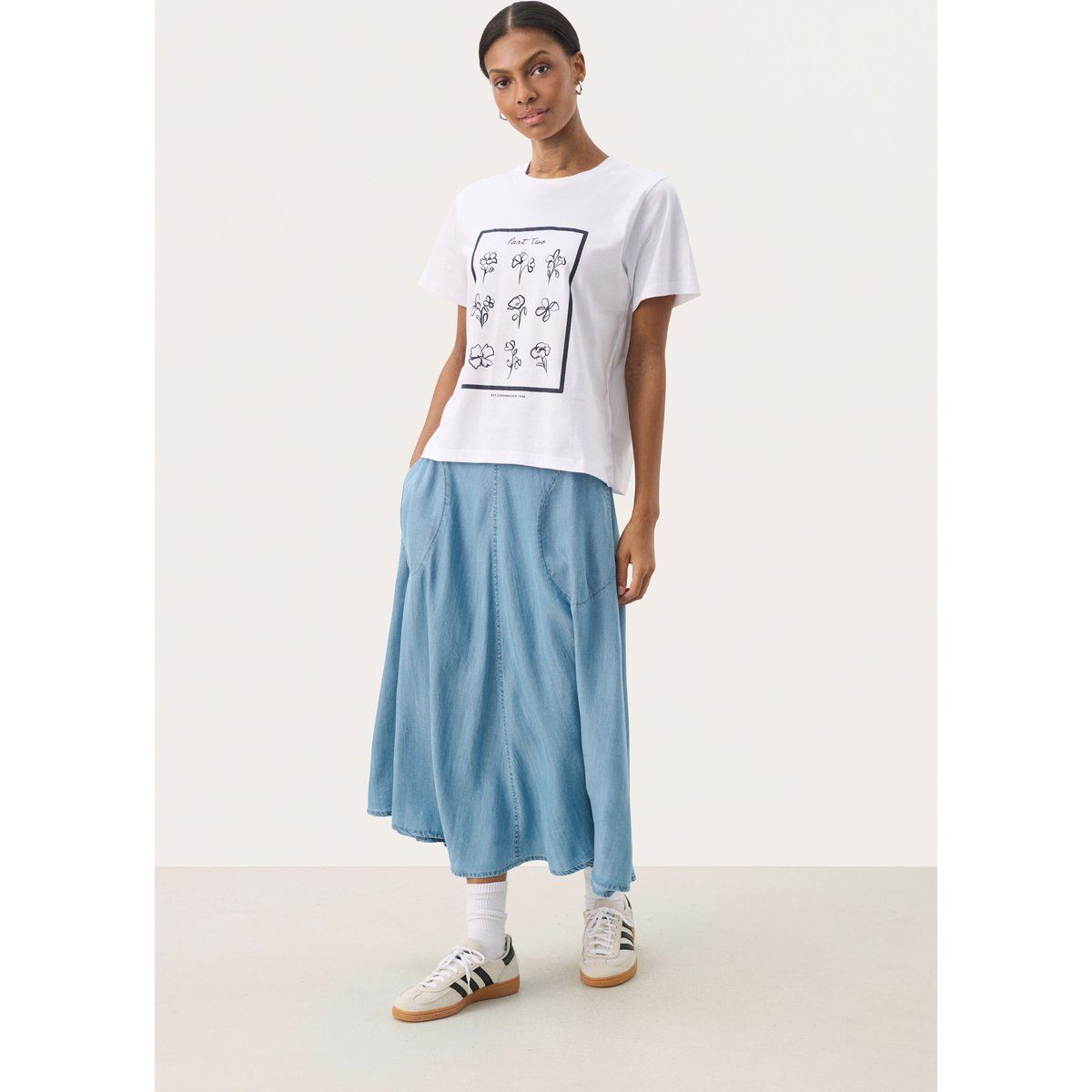 T-shirt Lockere Passform White Navy Frame Print white blue