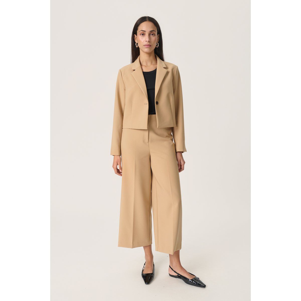 Beige, Weite, Cropped Hosen