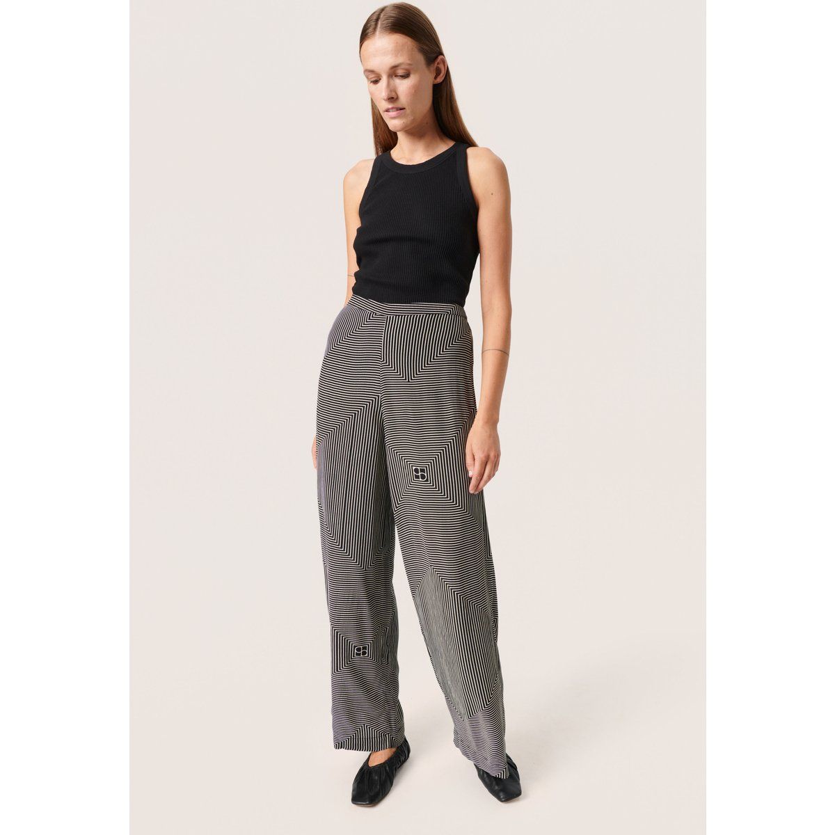 Gestreifte Hose mit weitem Bein und Grafikmuster