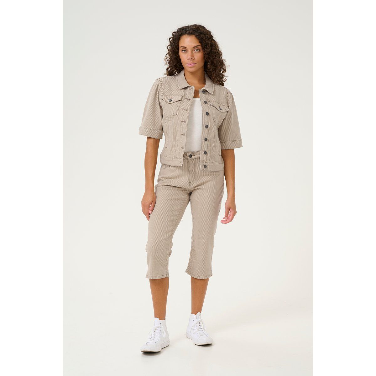 Casual Hose Slim fit Dune/White Stripe beige