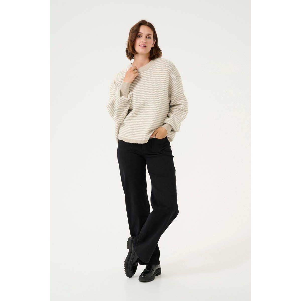 Strickjacke Regular fit Feather Grey/ Chalk Structure beige