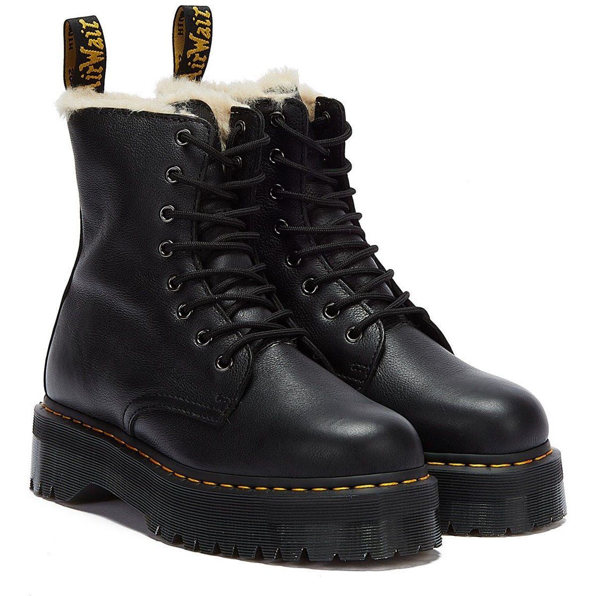 Schwarze Plateau-Schnürstiefeletten