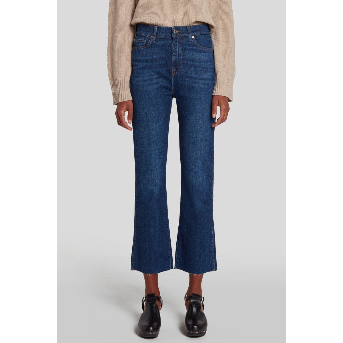 Dunkelblaue Cropped Schlagjeans