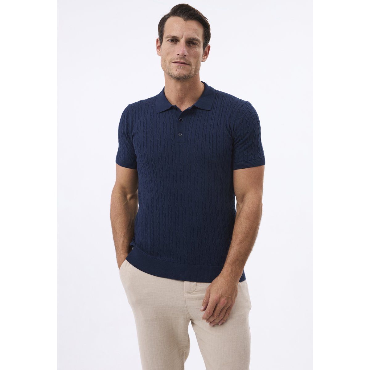 Kurzärmliges Poloshirt mit Zopfmuster