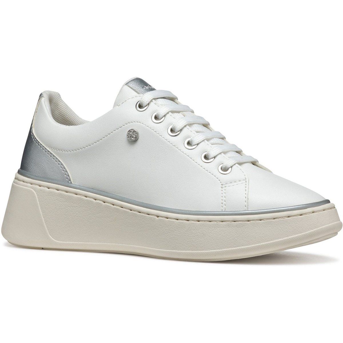 Geox D SUNNETTY Synthetische Polyurethan Damen Sneakers Weiß/Silber
