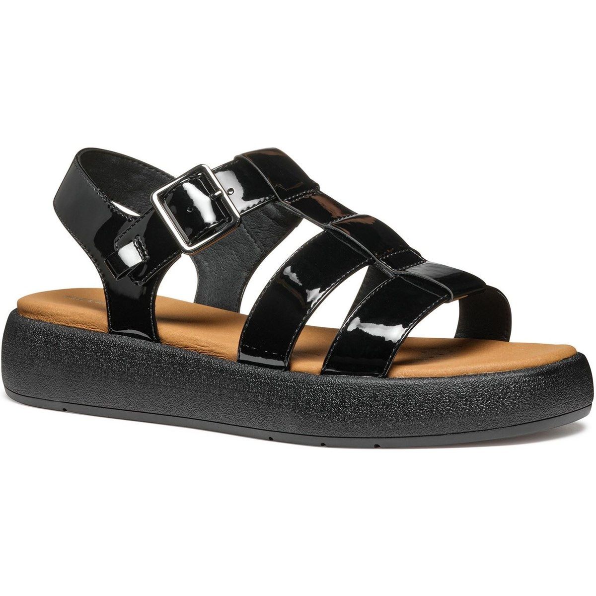Geox D CAMALEI Synthetische Polyurethan Damen Schwarze Sandalen