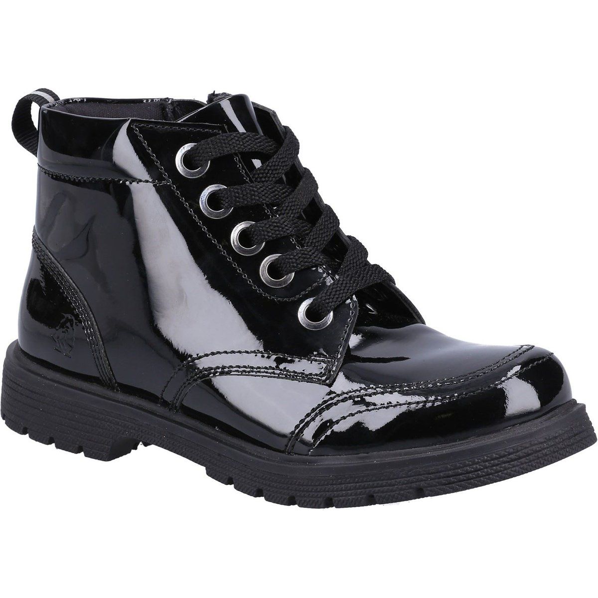 Hush Puppies Jolie Patent SNR Leder Mädchenstiefel Schwarz