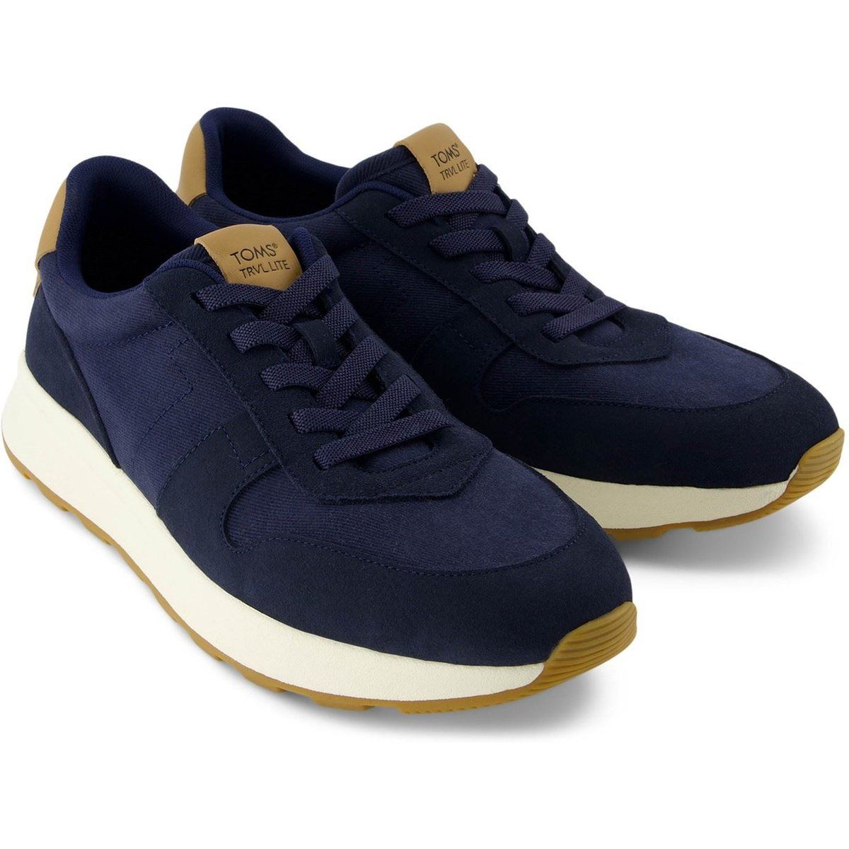 Marineblaue Retro-Sneakers aus Wildleder und Twill