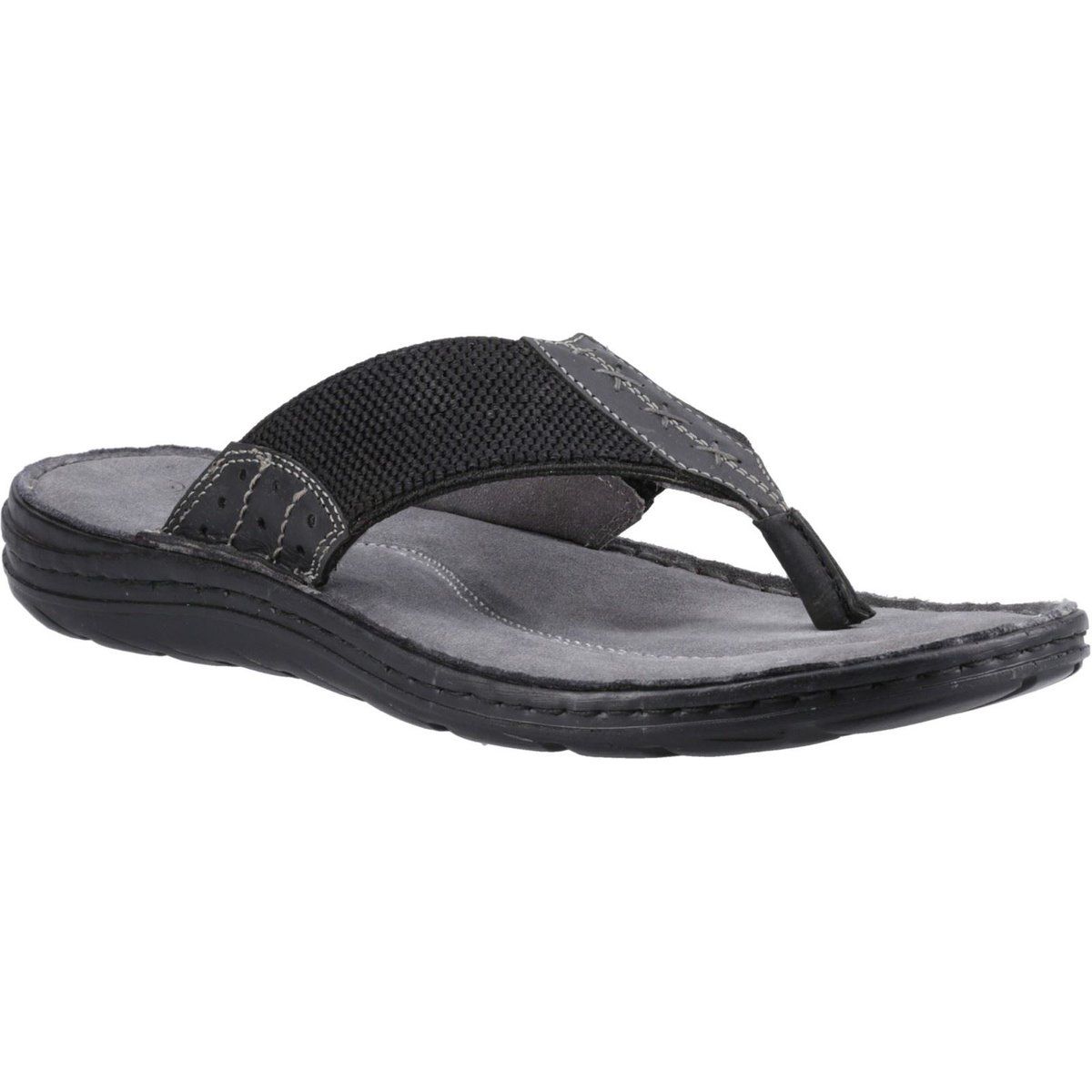 Hush Puppies Alan Toepost Leder Herren Schwarz Flip-Flops