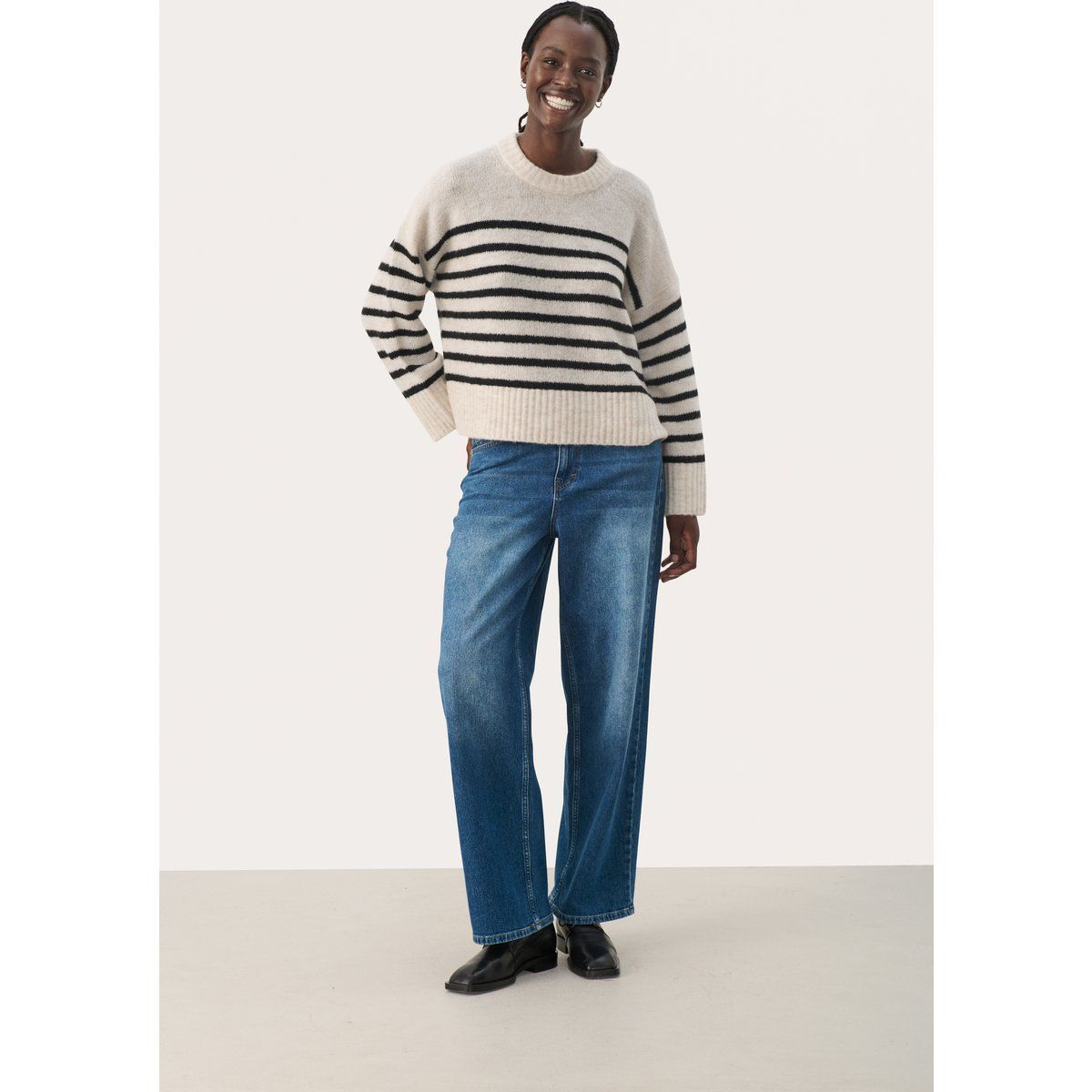 Gestreifter Strickpullover, lockere Passform