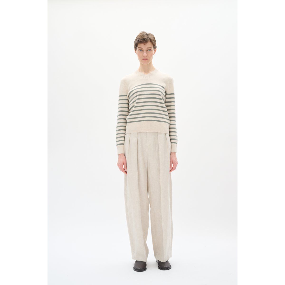 Gestreifter Baumwoll-Strickpullover Klassische Passform