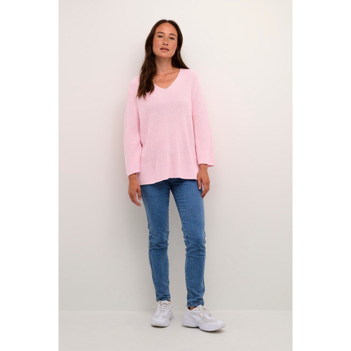 Oversize V-Ausschnitt Strick Baumwollpullover