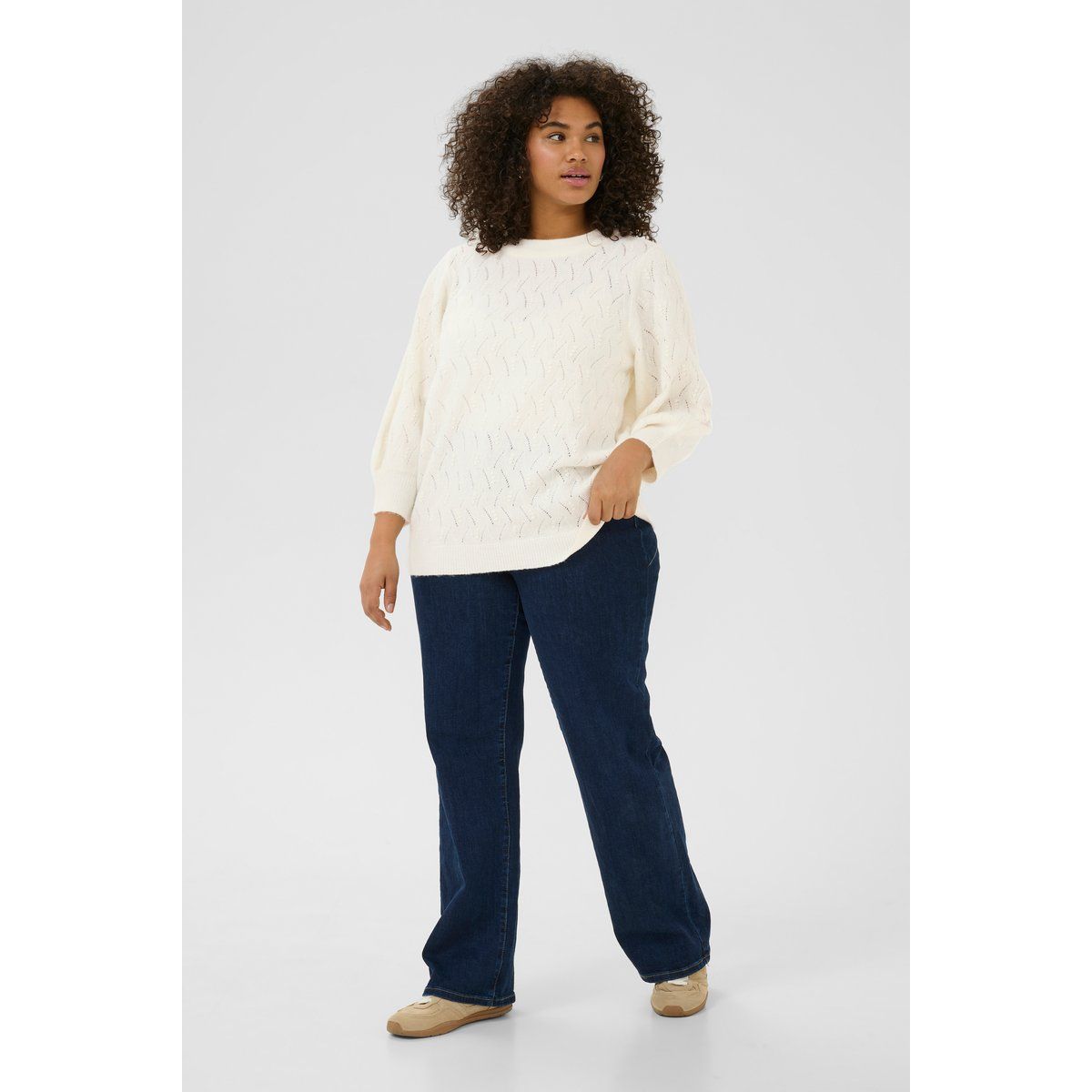 Strukturierter Strickpullover mit Dreiviertelärmeln