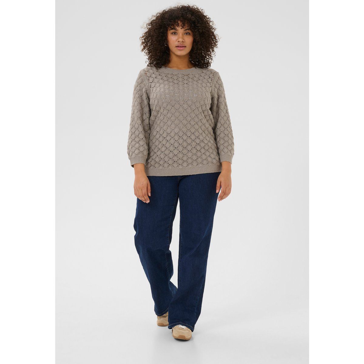 Strukturierter Strickpullover mit Dreiviertelärmeln
