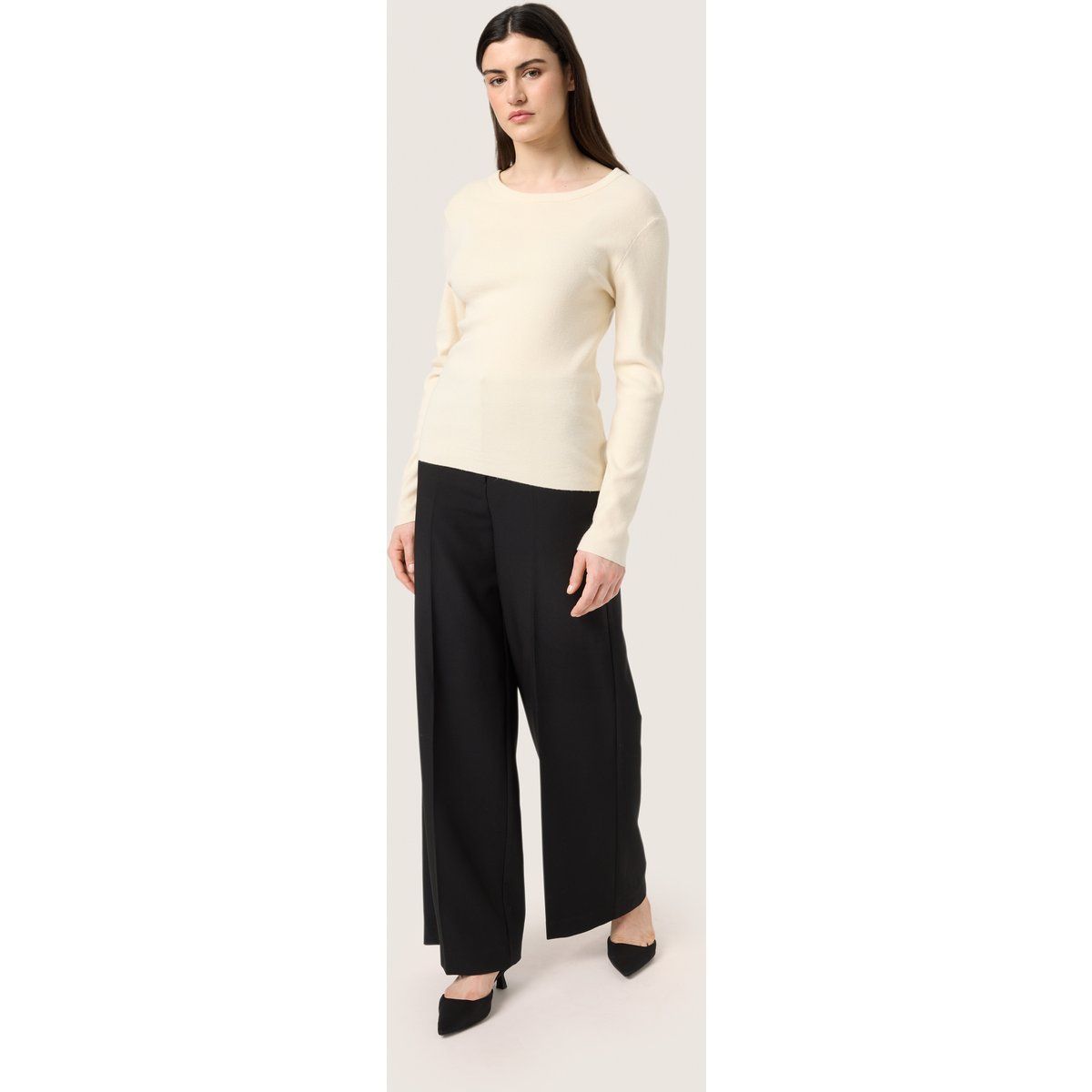 Cremefarbenes Rippstrick Langarmshirt