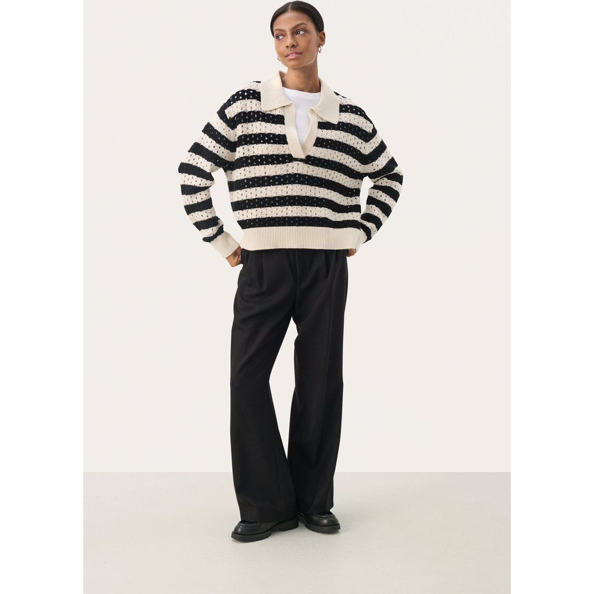 Strickpullover Gerade Passform black offwhite