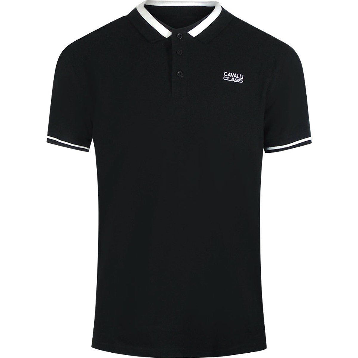 Klassisches schwarzes Poloshirt mit Streifenkragen