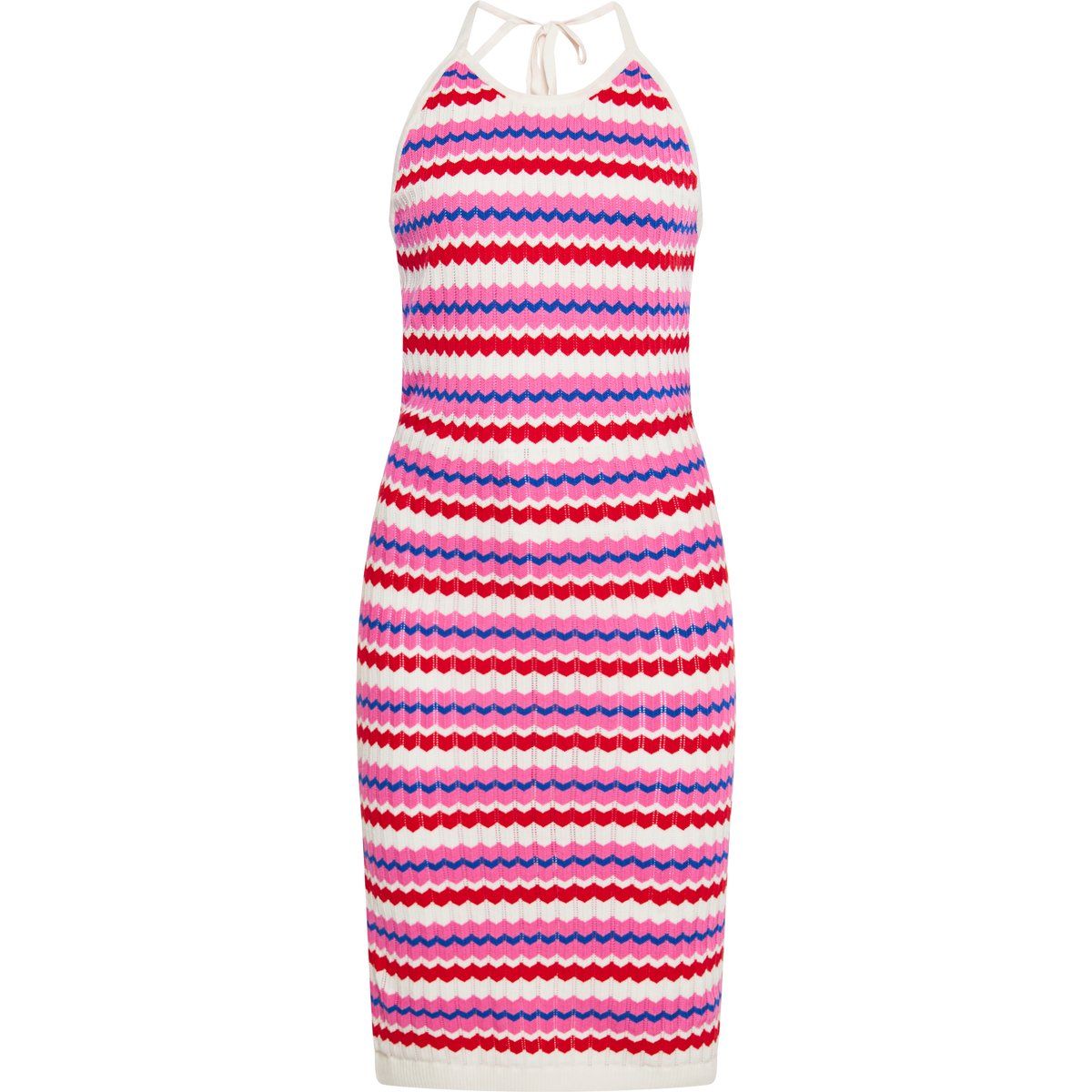 Gestreiftes Strick-Neckholder-Bodycon-Kleid
