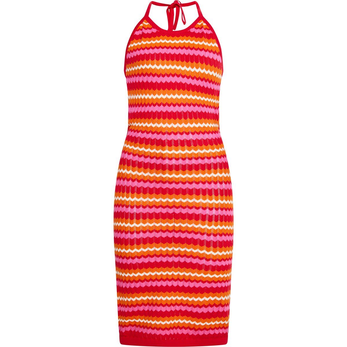 Gestreiftes Mini-Halterkleid aus Strick