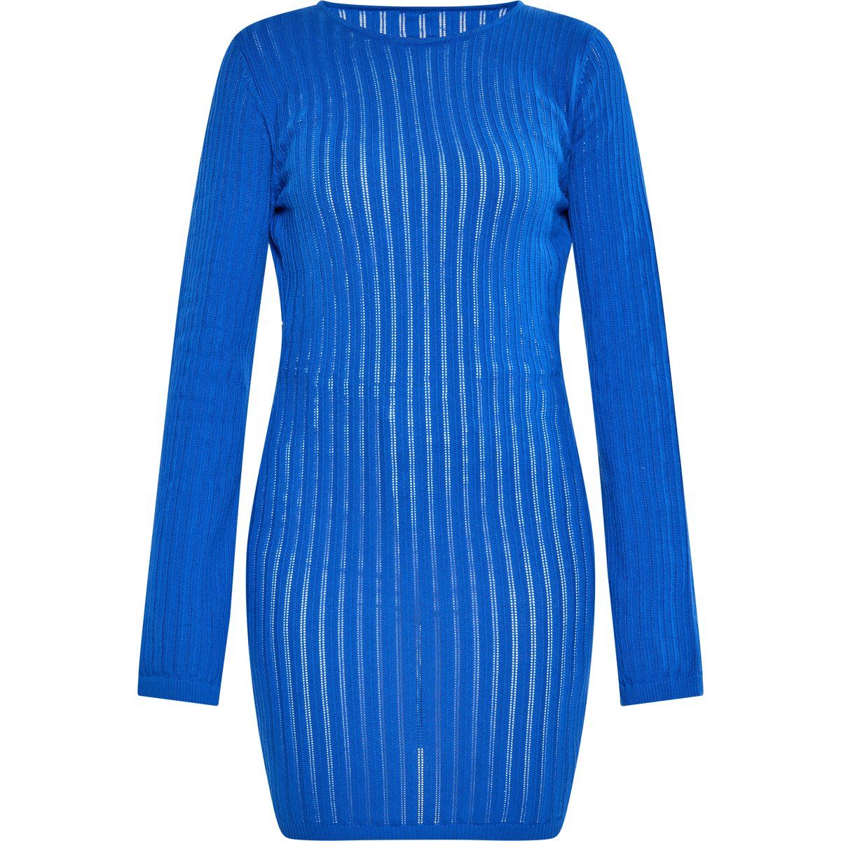 Blaues geripptes Strick-Bodycon-Kleid