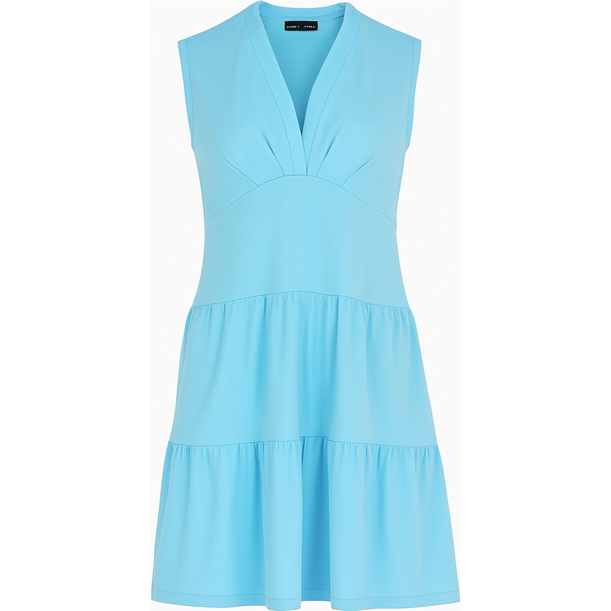 Ärmelloses, gestuftes Jersey-Strickkleid