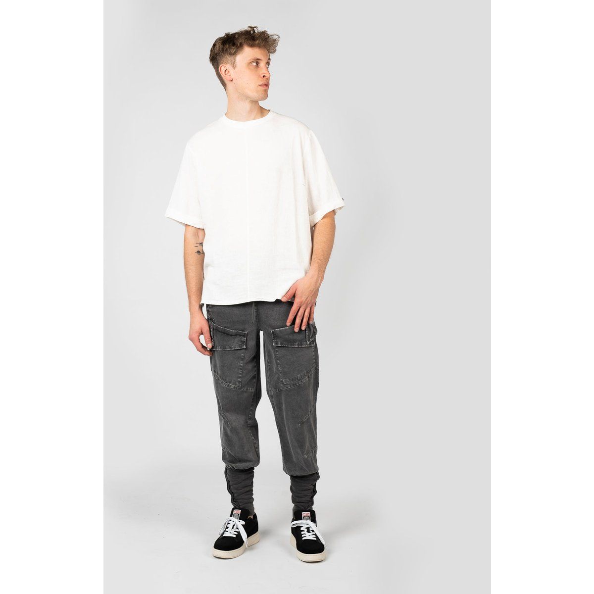 Oversize-T-Shirt mit Mittelnaht und Leinenanteil