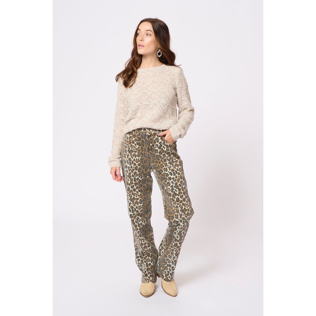 Jeans mit Leopardenmuster, normale Passform