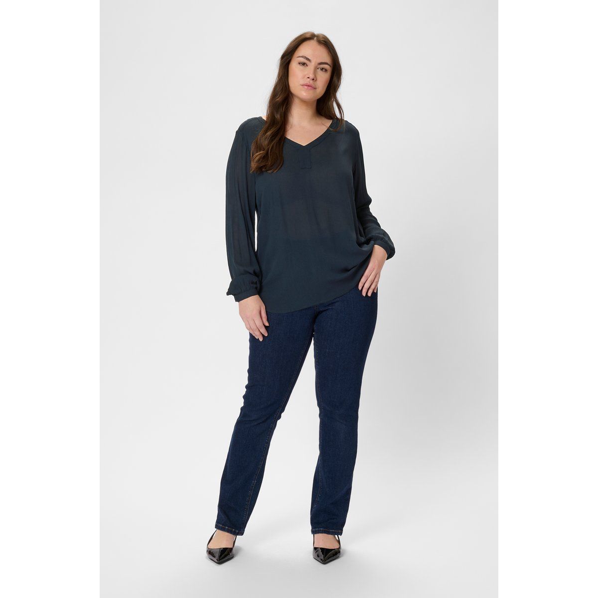 Damen Langarm V-Ausschnitt Bluse