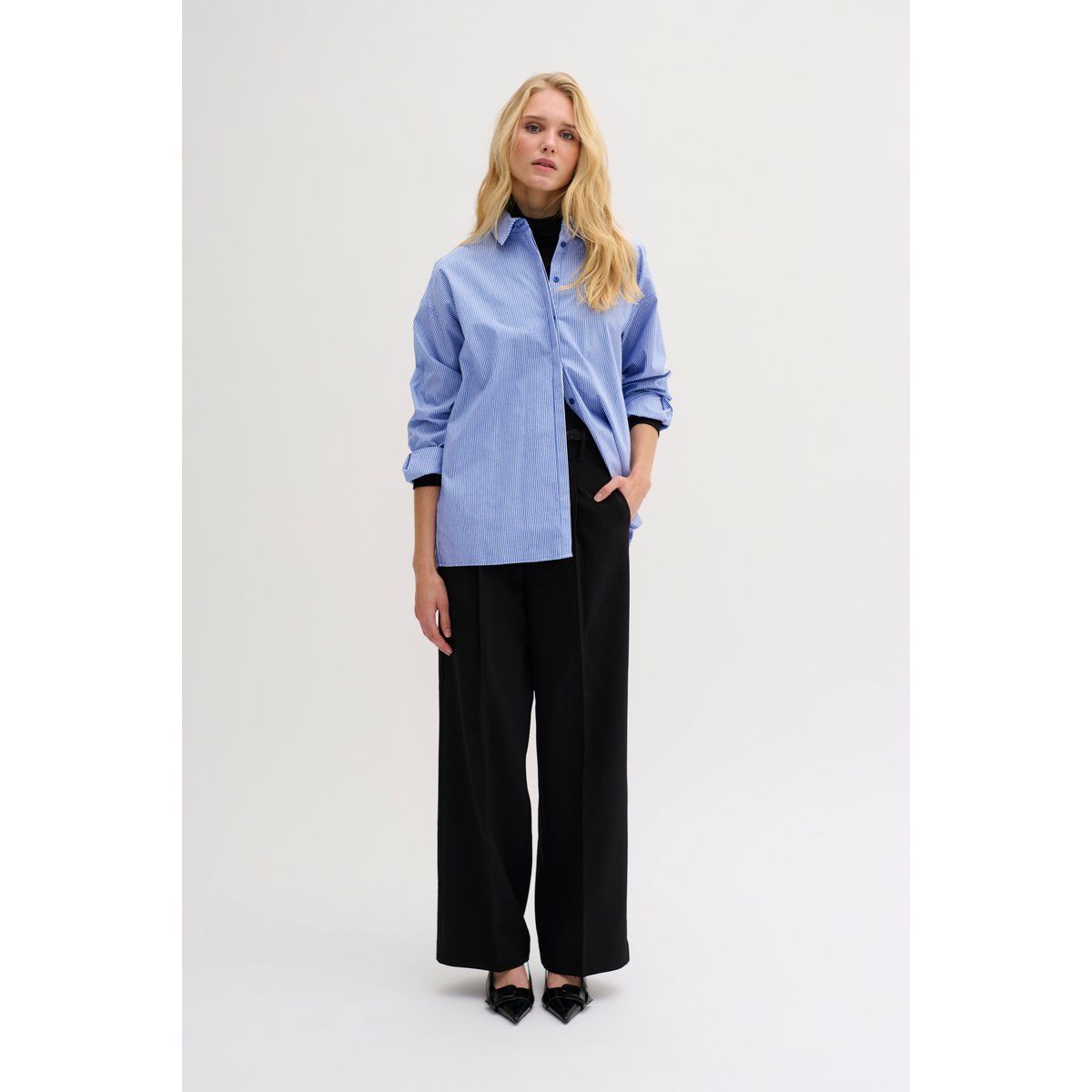 Gestreiftes, langärmeliges Oversize-Hemd