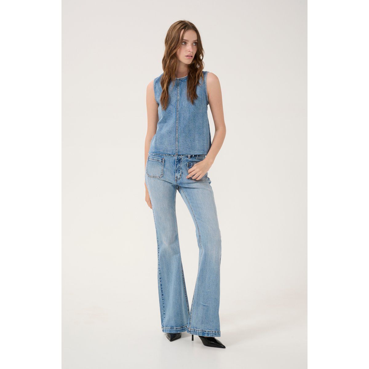 Ärmelloses Boxy Denim Top Hellblau