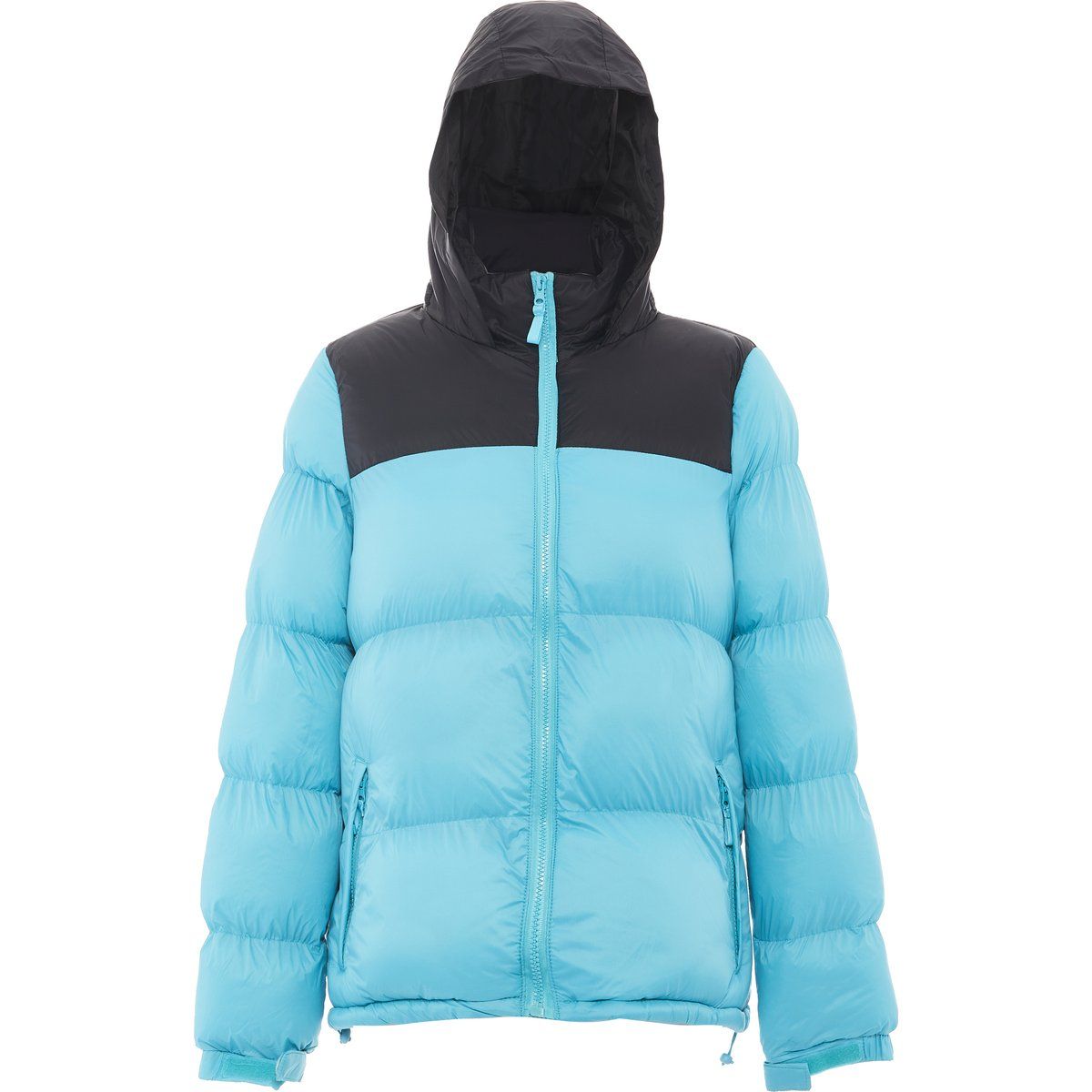 Zweifarbige wattierte Steppjacke mit Kapuze