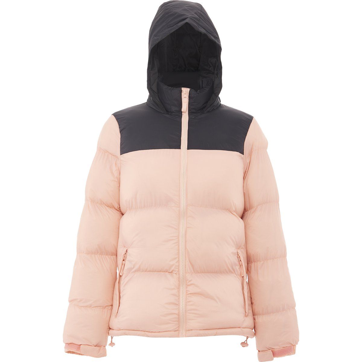 Zweifarbige gesteppte Pufferjacke mit Kapuze