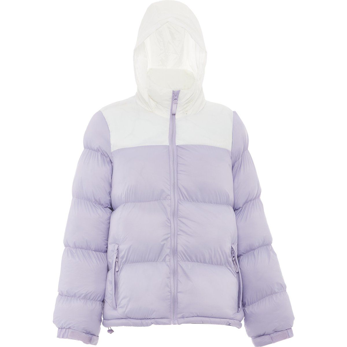 Zweifarbige wattierte Steppjacke mit Kapuze