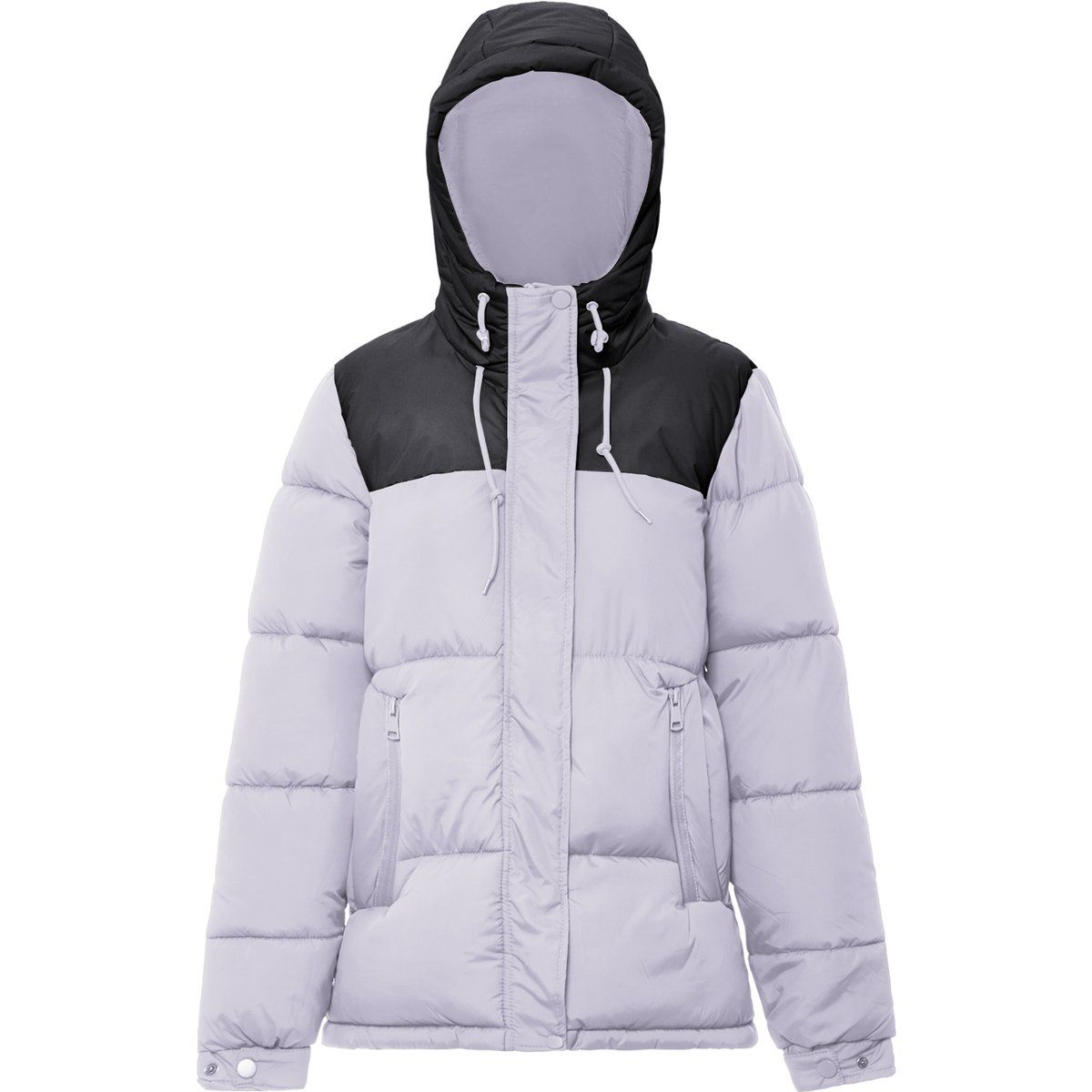 Zweifarbige Wattierte Steppjacke mit Kapuze