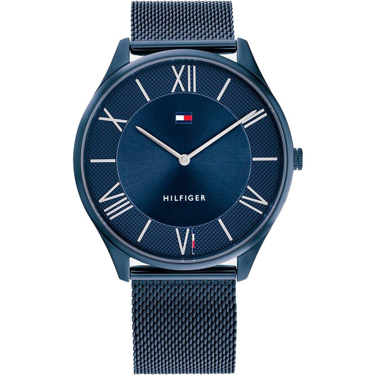 Blaue Edelstahluhr mit Mesh-Armband