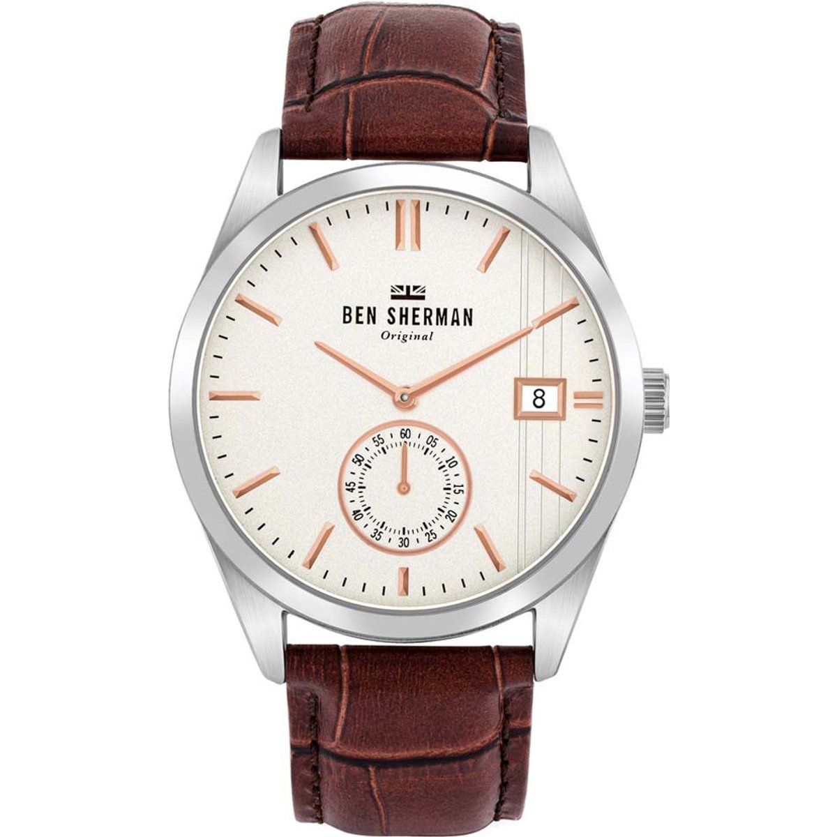 Klassische silberfarbene braune Lederuhr