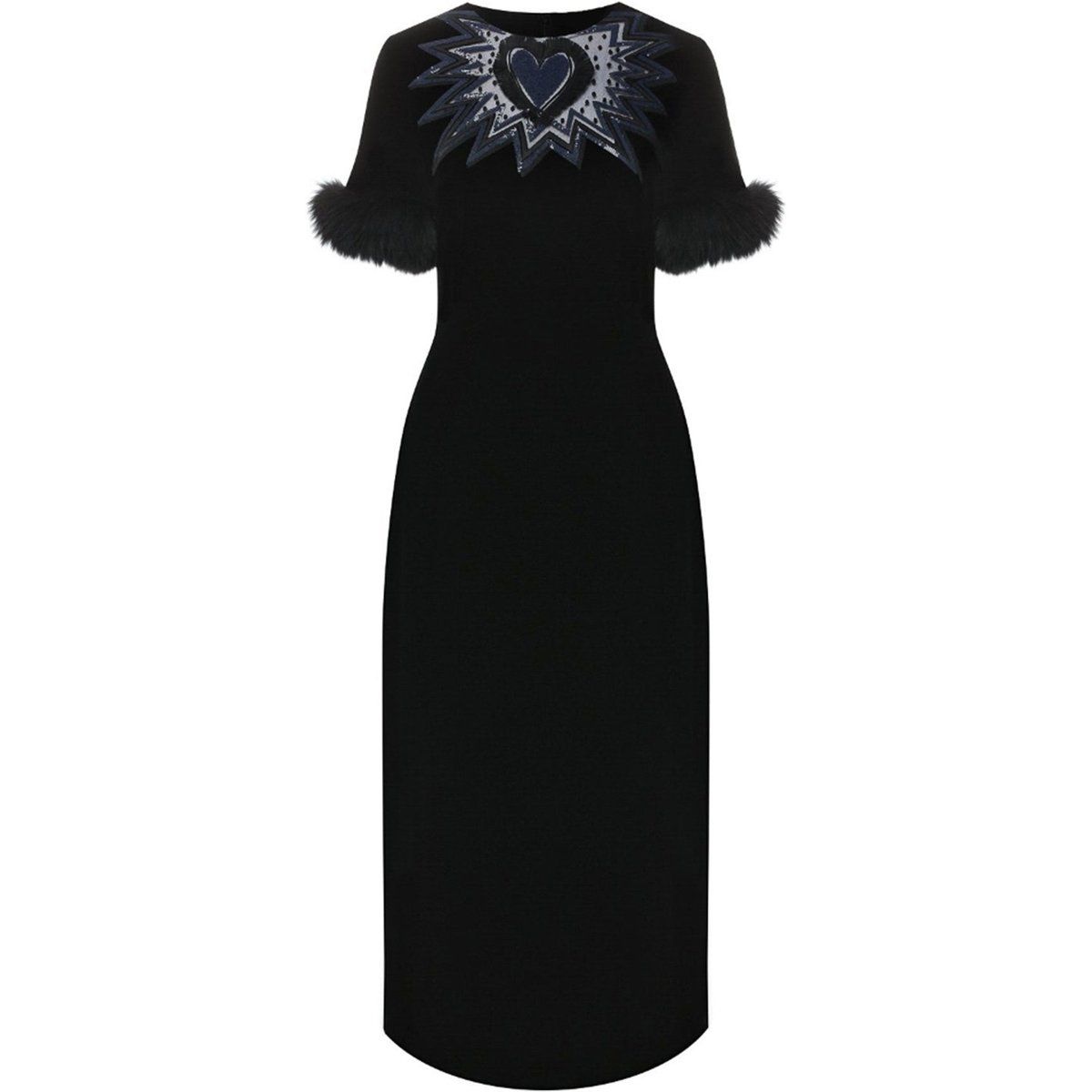 Elegantes Samt-Midikleid mit Pelzbesatz