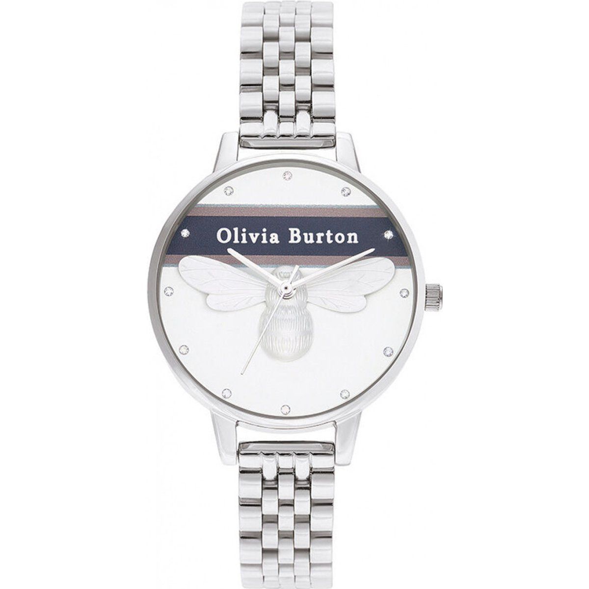 Elegante silberne Uhr mit Bienenzifferblatt