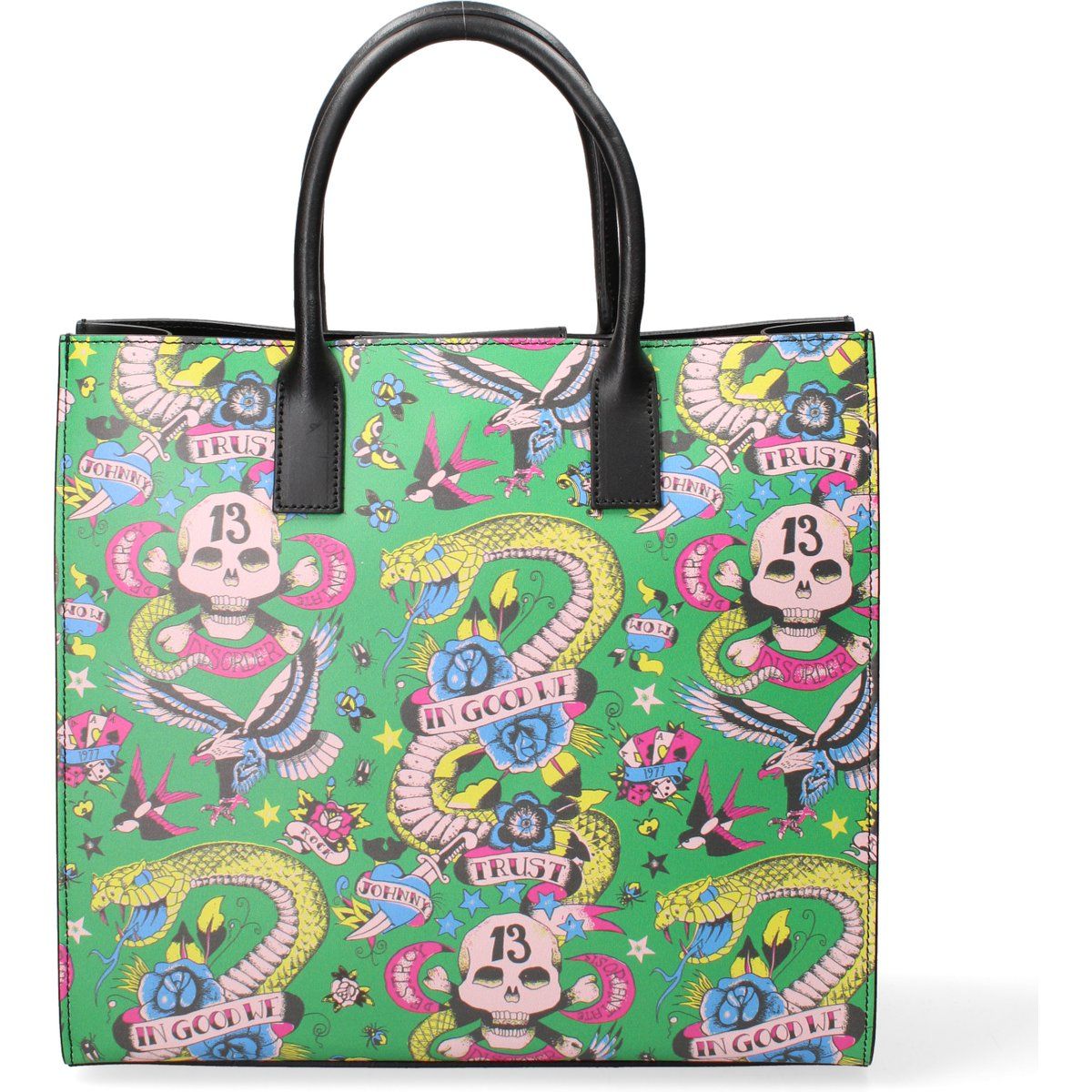 Leder-Tragetasche mit Tattoo-Print
