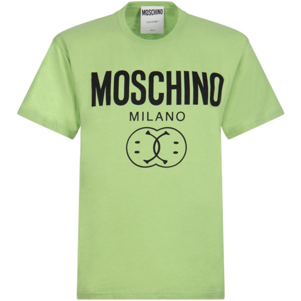 Grünes Moschino Milano Doppel-Smiley-T-Shirt