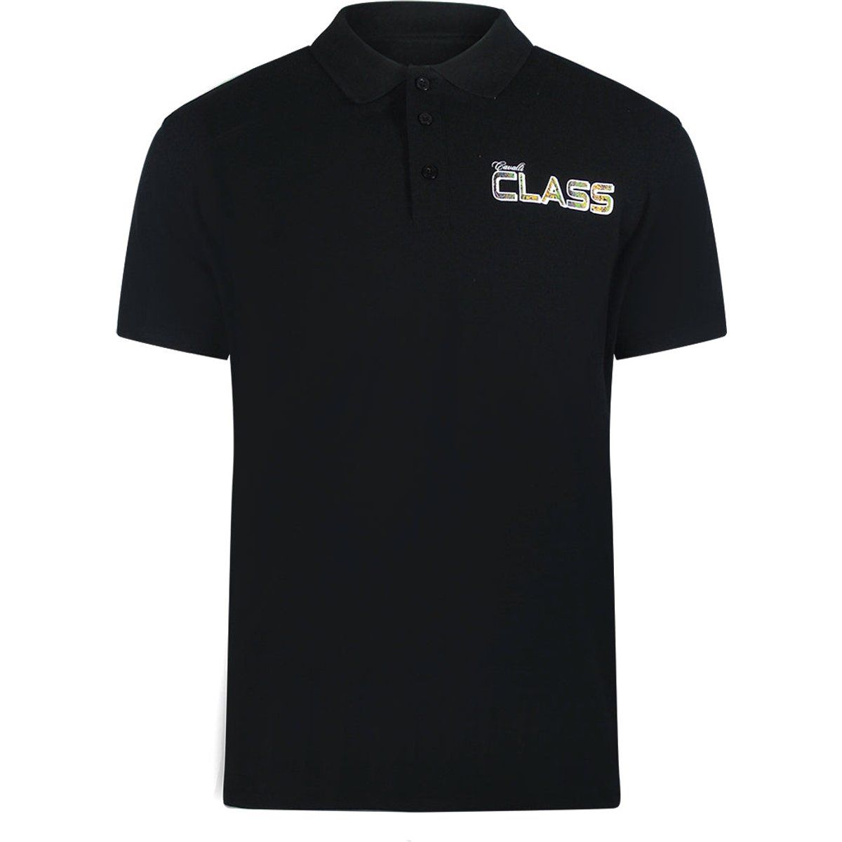 Schwarzes Poloshirt mit lebhaftem Blumenlogo