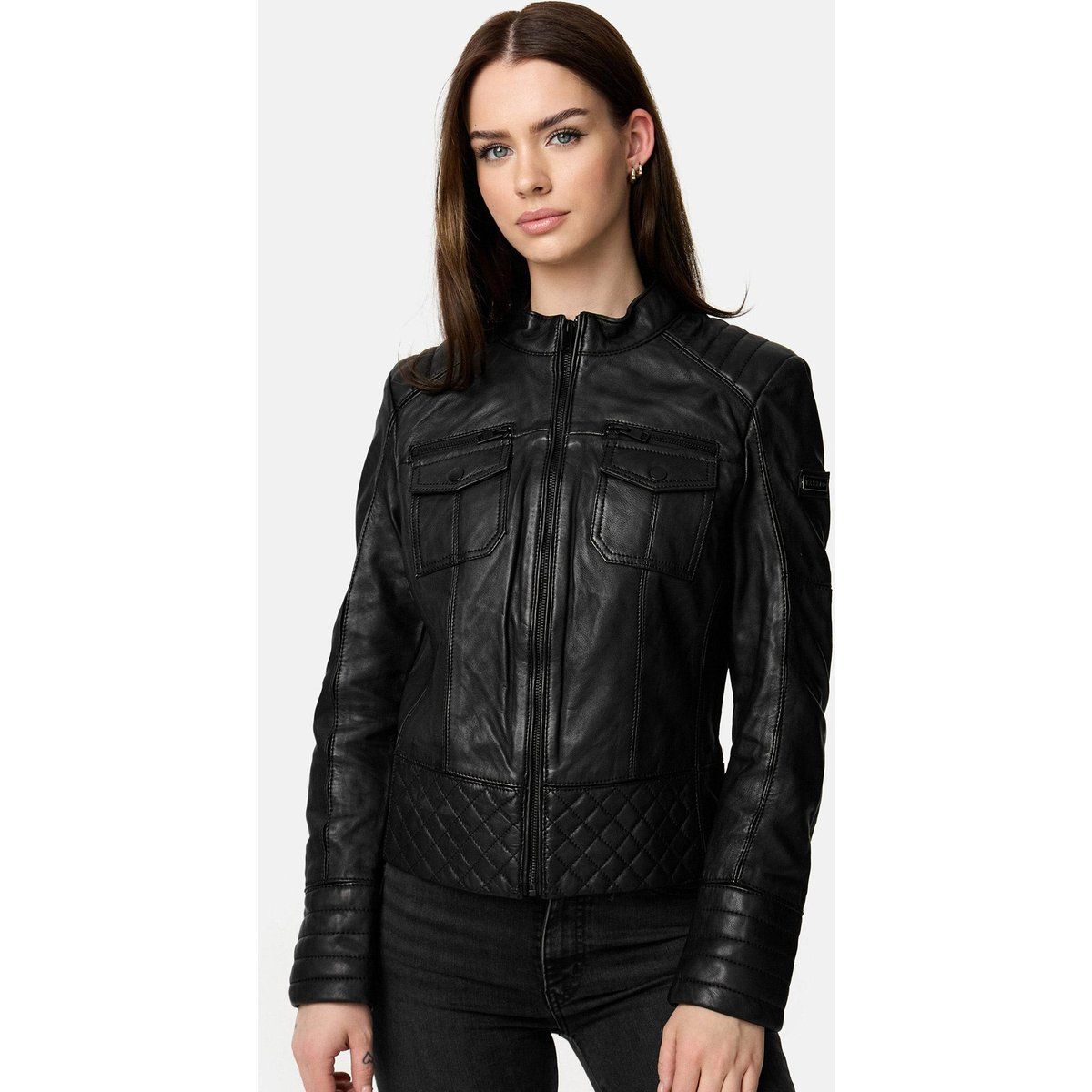 Klassische Damen Lederjacke im Biker-Stil
