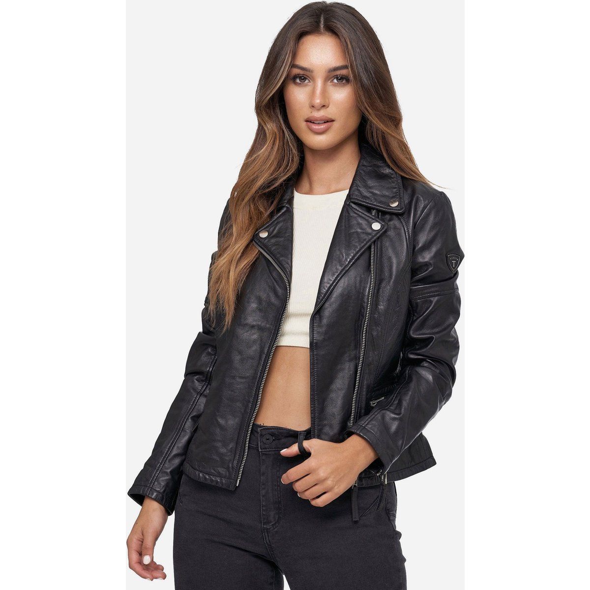 Klassische Damen Lederjacke Biker Stil
