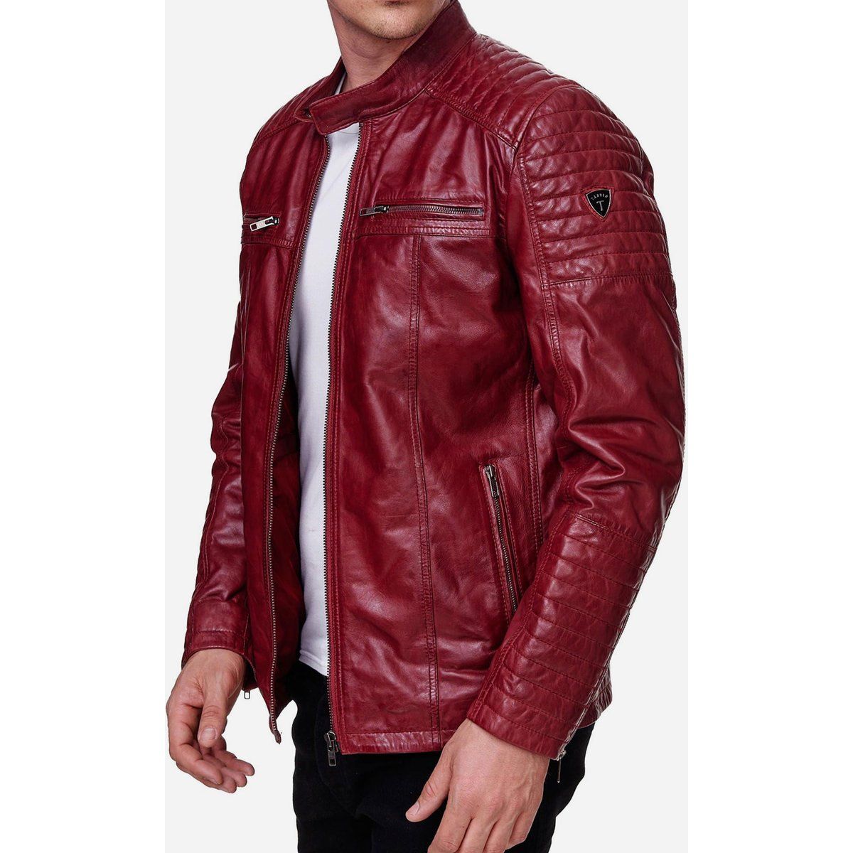 Lederjacke mit gesteppter Schulterpartie