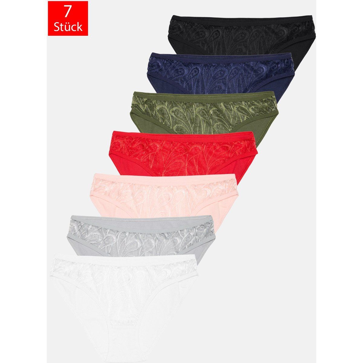 Baumwollmix Slips mit Spitze 7er-Pack